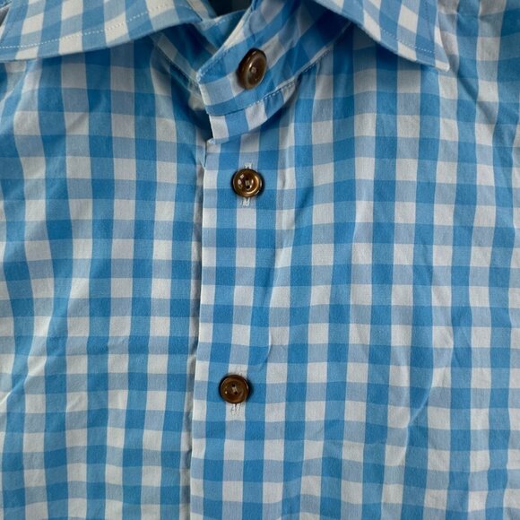 Eton Long Sleeve Button Up POPLIN 16 Cotton Designer Blue Check Contemporary - Picture 9 of 16